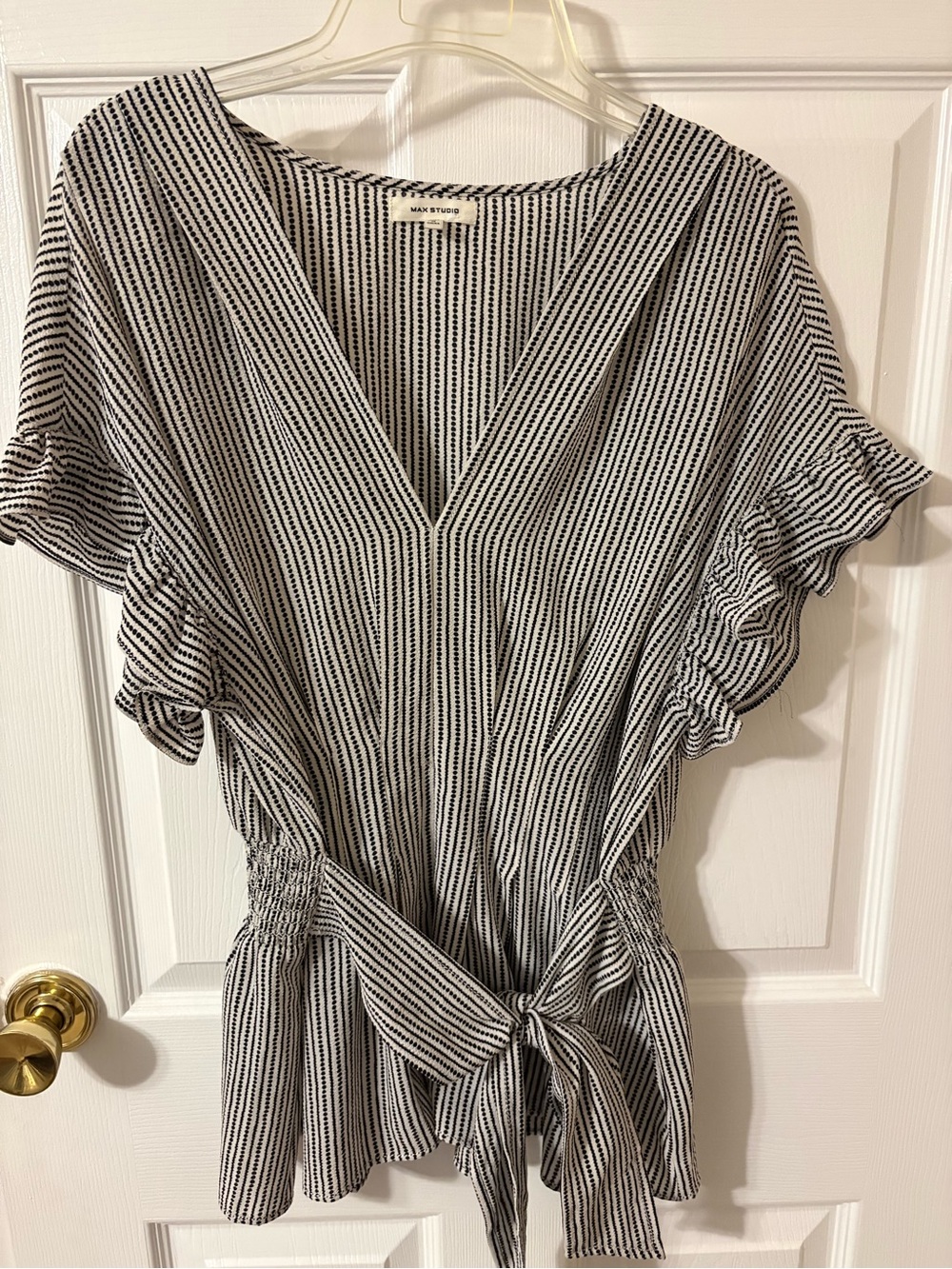Max Studio Black and White Dotted Stripe Blouse
